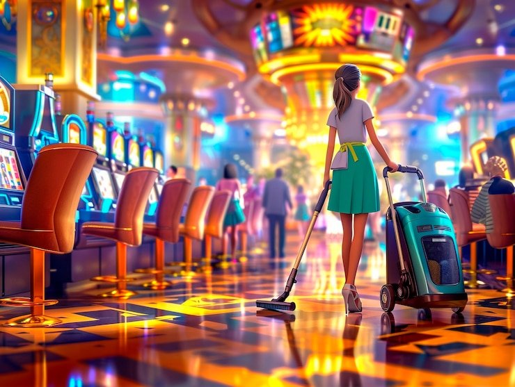 Antarmuka permainan Quickspin di bandit jitu dengan gulungan slot dan tombol putar